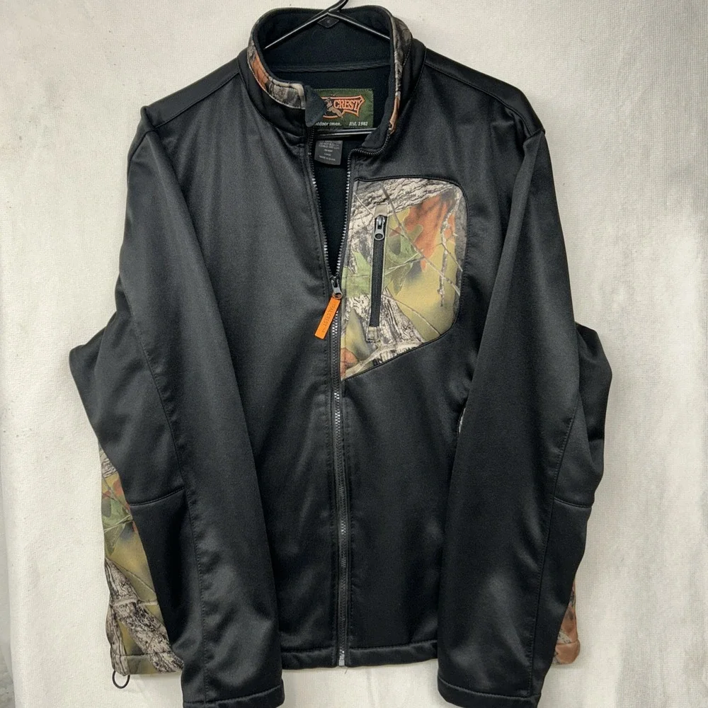 Trail Crest Black Camo Accents Full Zip Men's Large Jacket Fleece Lined Outdoors